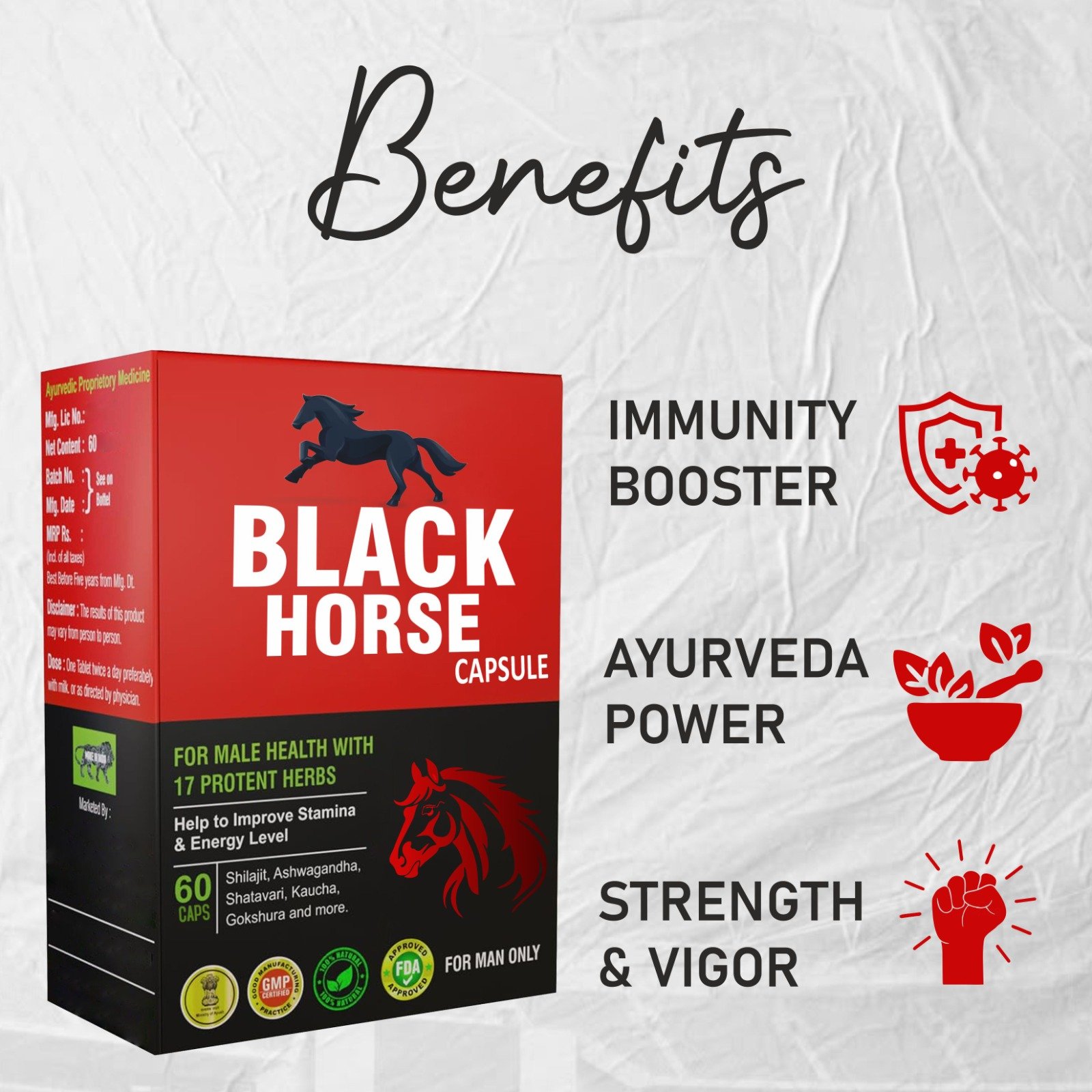 Black Horse Capsules - Ayurvedic Medicine For Improve Strength And Stamina - Image 3