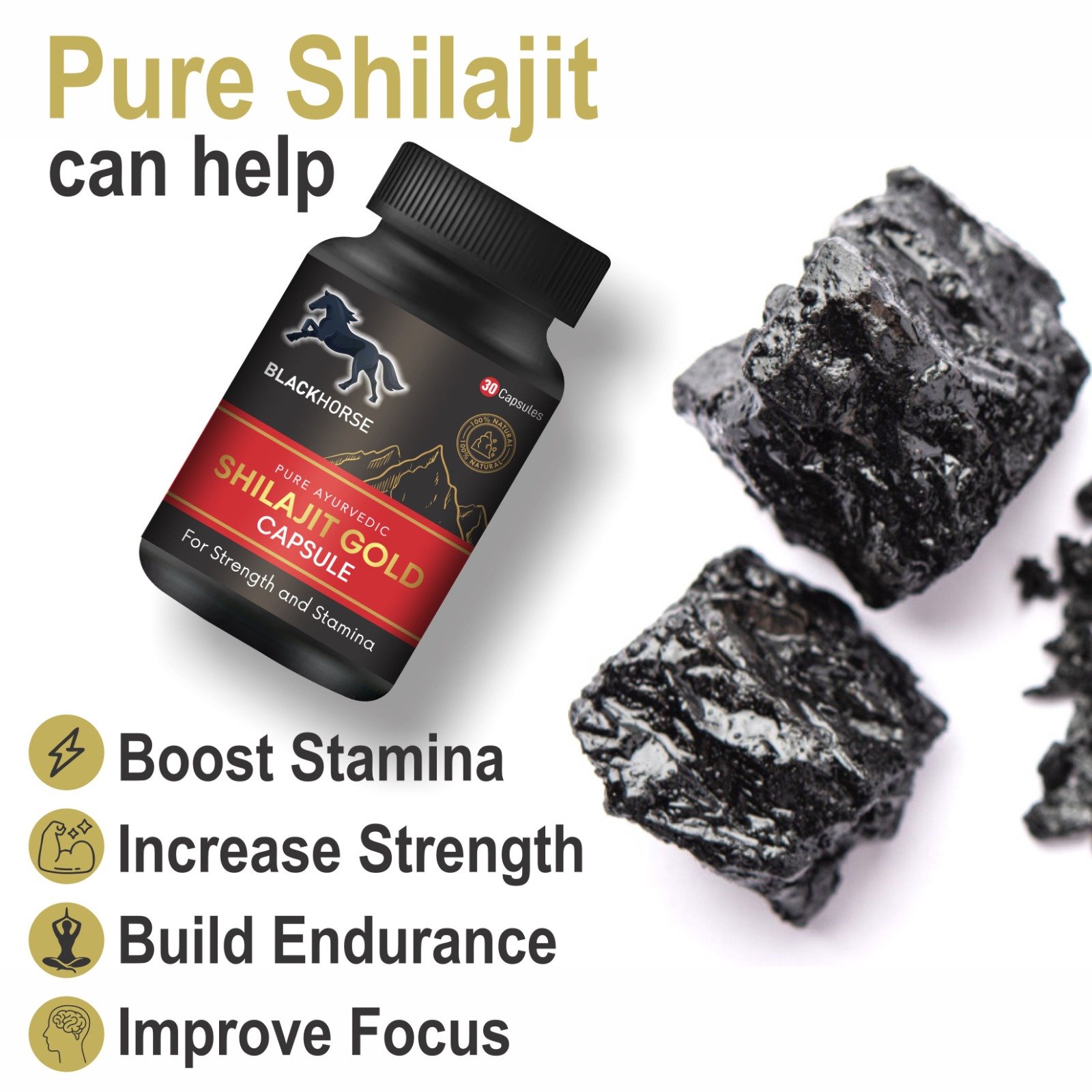 Blackhorse Shilajit Capsules 100% Ayurvedic Natural & Pure for Strength, Stamina & Vigor (30 Capsules) - Image 6