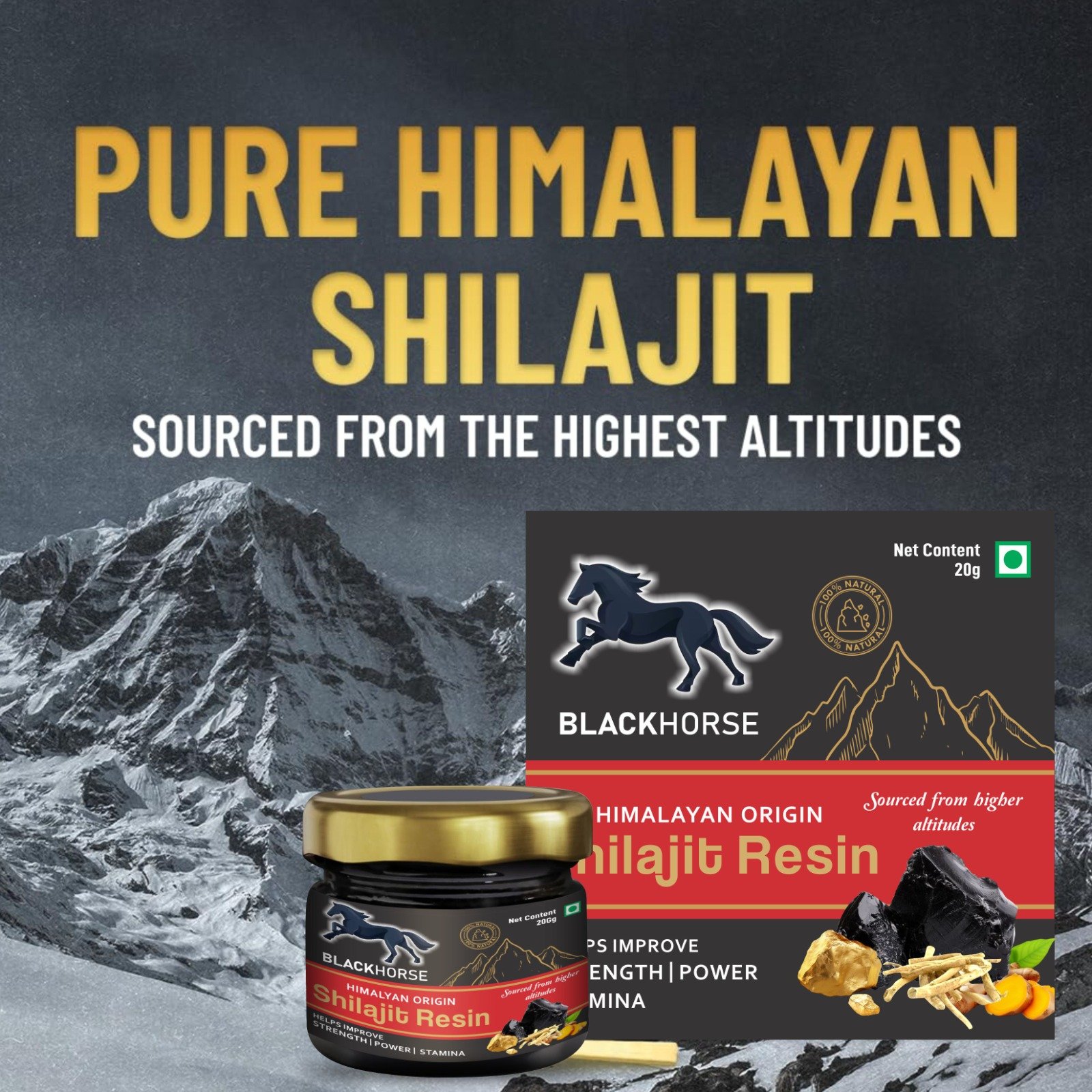 Blackhorse Shilajit Gold Resin | Boosts Stamina | Contains 24 Carat Gold | 100% Ayurvedic (20 g) - Image 2