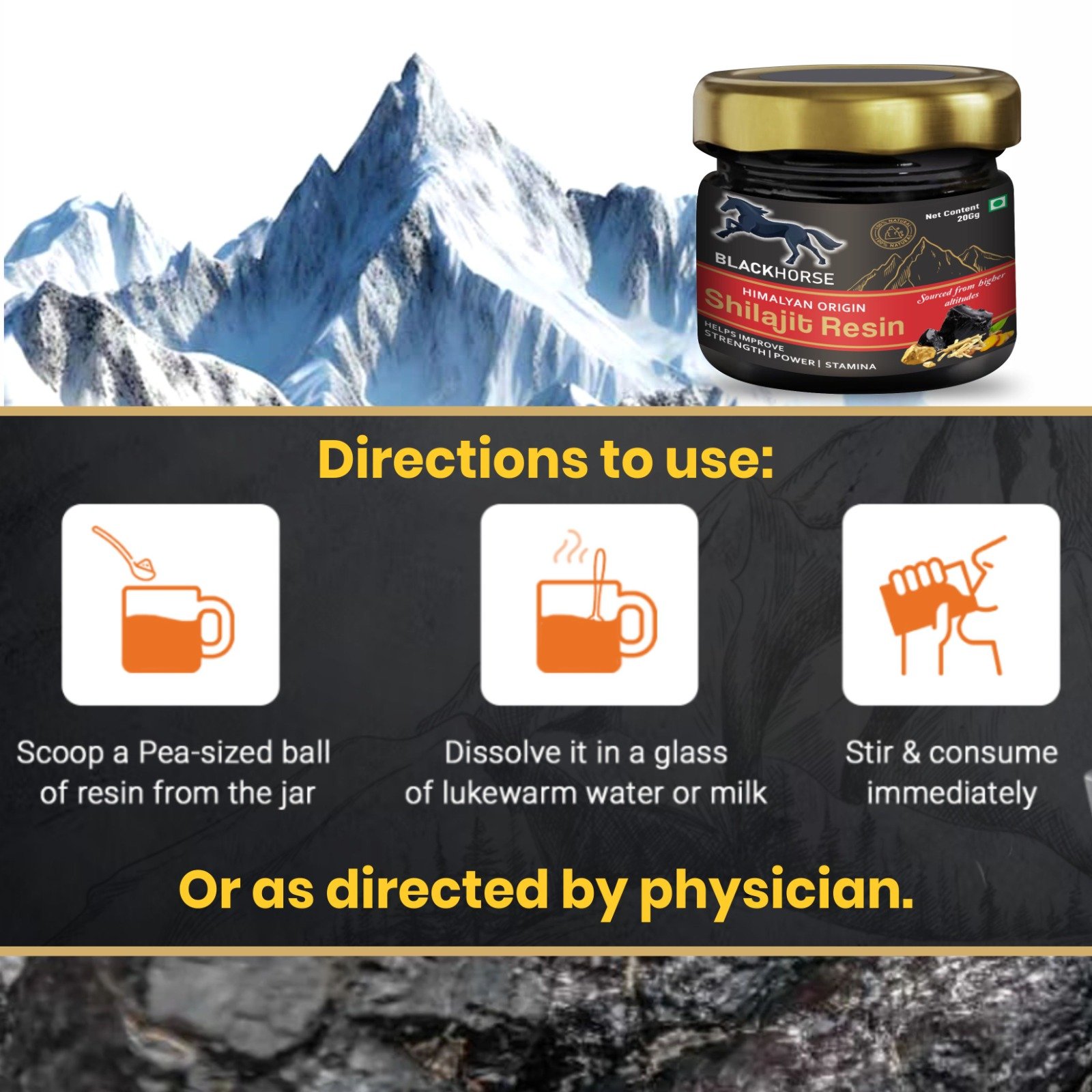 Blackhorse Shilajit Gold Resin | Boosts Stamina | Contains 24 Carat Gold | 100% Ayurvedic (20 g) - Image 5